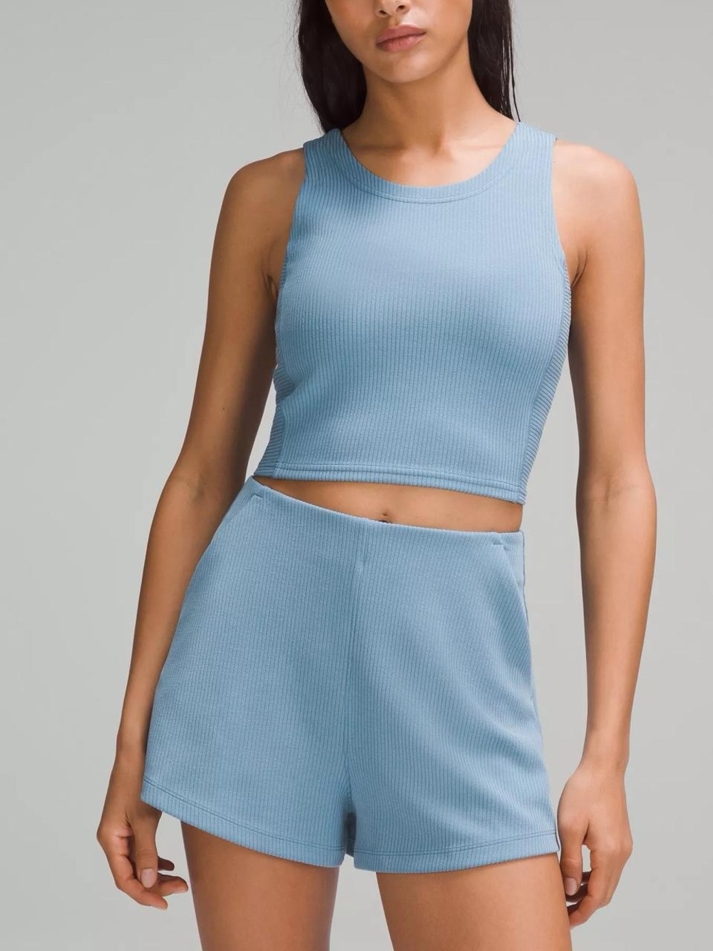 lululemon athletica Ribbed Cropped Tank & High-Rise Shorts Set - Light Blue